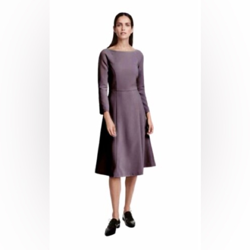 H&M Women's Gray Lilac A-Line Fit & Flare Boat Neck Midi Dress Size 14
